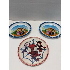 Lot of 3 Toddler Plates 2 Mario 1 Spidey And Amazing Friends